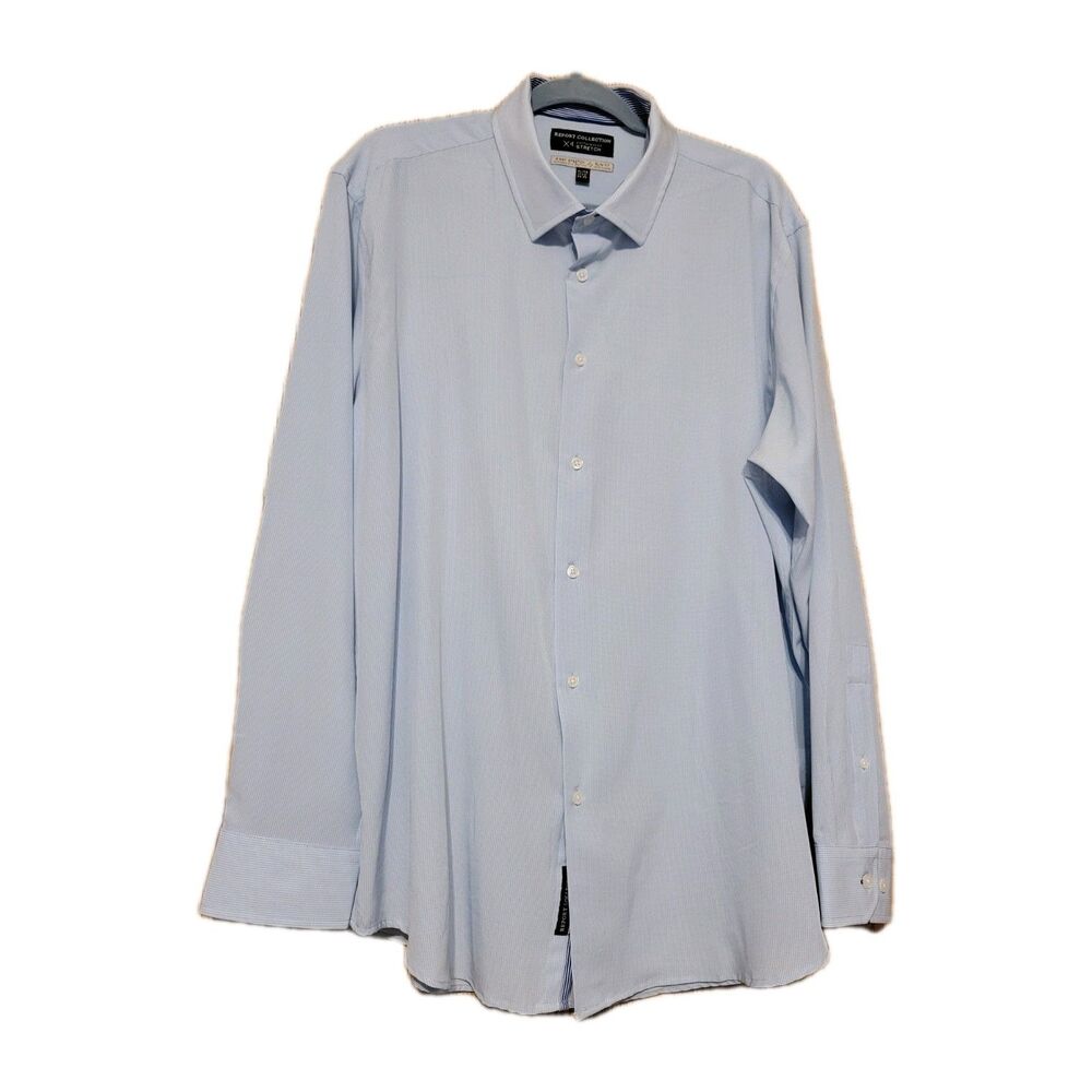 Report Collection X4 Performance Stretch Blue Pattern Dress Shirt Slim Fit XL
